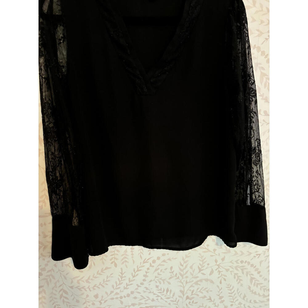 Catherine Malandrino Elegant Black Lace Sleeve Blouse L - Picture 4 of 8